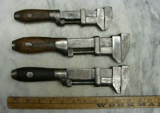 3 Antique Coes Wrench Co.  Perfect Handle Design Monkey Wrenches,  Cond.