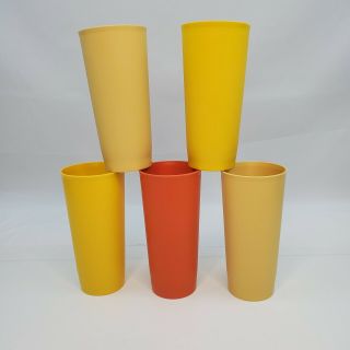 Set Of 5 Vtg Tupperware 1348 Tumblers 18 Oz Tall Cups Harvest Colors 6.  5 " Tall