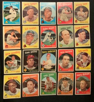 1959 Topps Vintage Baseball Cards “lot Of 20 Different Cards”