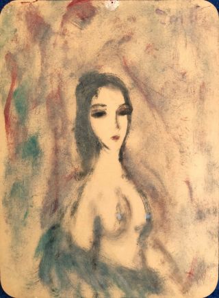 Nude With Shawl Vintage Mid Century—original Art Piece Signed Oil Painting