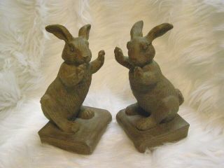 Vintage Look Bunny Rabbit Hare Book Ends Poly Resin Antiqued Effect