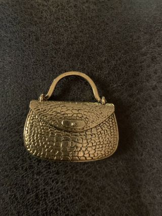 Vintage Jewelry Brooch Pin Pocketbook Handbag Gold Tone 1 1/2”