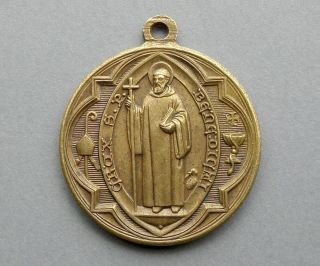 French,  Antique Religious Pendant.  Saint Benedict Of Nursia Benoit.  Medal Penin