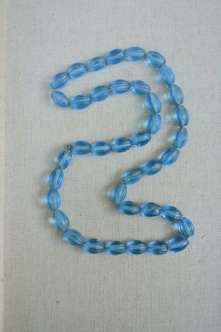 Vintage/antique Carved Or Pressed Clear Blue Glass Bead Necklace Strand Gablonz