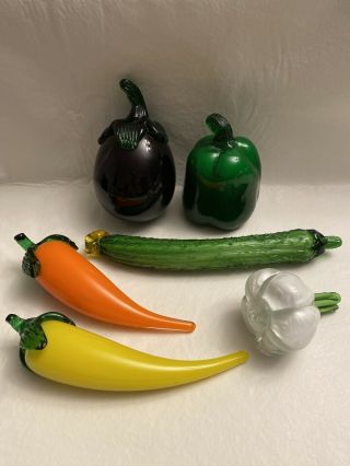 Vintage Large 6 Piece Murano Style Hand Blown Glass Fruits & Vegetables
