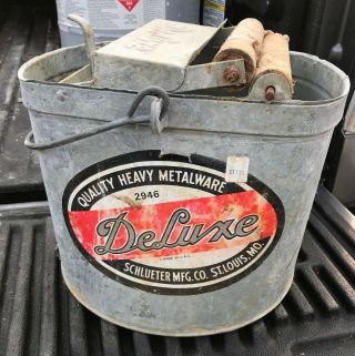 Vintage Deluxe Galvanized Metal Bucket With Wood Rollers -