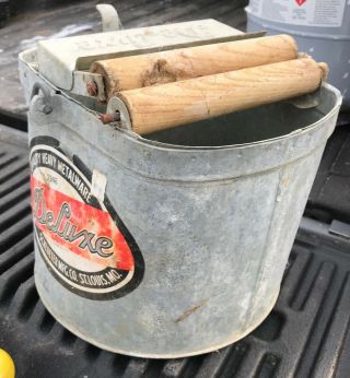 Vintage Deluxe Galvanized Metal Bucket with Wood Rollers - 2
