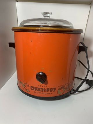 Vintage Rival Crock Pot Red Flame Orange Model 3100/2 Slow Cooker 3.  5 Qt Retro