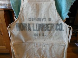 Vintage Advertising Bib Type Nail Apron - Nora Lumber Co,  Nora,  Ill