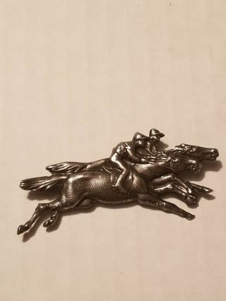 Old Vtg Antique Horse Racing Jockey Equestrian Riding Sterling Silver Pin Brooch