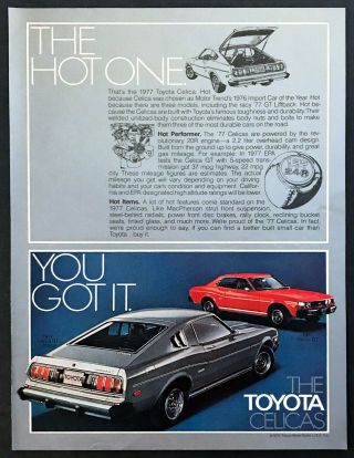 1977 Toyota Celica Gt Coupe & Liftback Photo " The Hot One " Vintage Print Ad