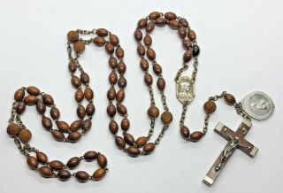 † 7 - Decade Antique French Horn Beads Rosary - Franciscan Crown †