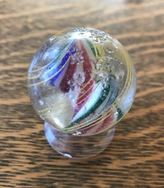 Vtg Antique Handmade Marble 1.  5” Ribbon Shooter Multicolored Chips