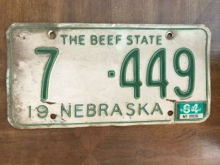 Vintage 1964 Madison County Nebraska The Beef State License Plate 7 - 449