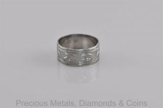 Vintage Sterling Silver Carved Hearts Mourning Band Ring 925 Sz: 5