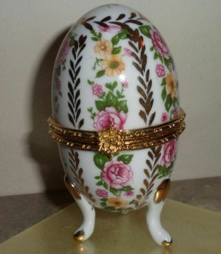 Vintage Collectible Victorian Porcelain Easter Egg Jewelry Cover Trinket Box