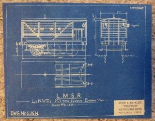 Oo Gauge John E Skinley Model Railway Blueprint Lmsr 20 Ton Goods Brake G.  25.  H
