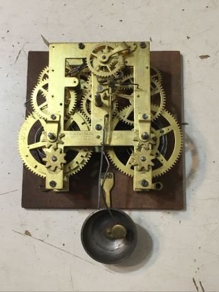 Antique Early Ansonia Iron Case Mantle Clock Movement W/ Detached Bell