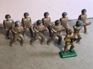 Vintage 10 Barclay/manoil Lead Soldiers Combat & Marching
