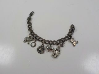 Vintage Sterling Silver Double Link Italy Charm Bracelet With Seven Charms