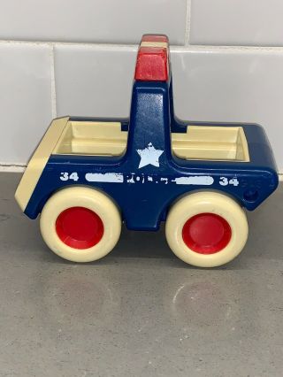 Vintage Tonka Chunky Plastic Police Car Truck Jeep Blue Red White 5” L Toy Kg