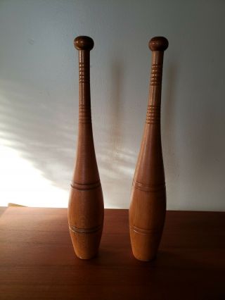 Antique Pair Wood Indian Exercise Pins - 18.  5 " - Over 1lbs Each -