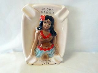 Vintage Risque Aloha Hawaii Hula Girl Ashtray 2 Sided