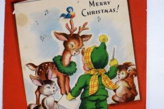 Vintage Gatto Mid Century Christmas Card - Little Boy Conducting Music W/ Animals