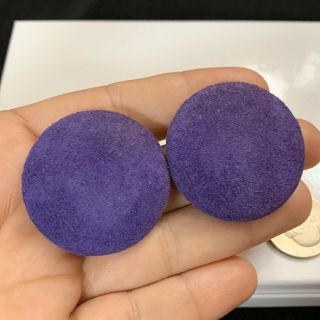 Vtg 80’s Big Purple Suede Leather Button Post Earrings Retro Circle 1.  5” 2