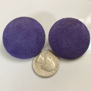 Vtg 80’s Big Purple Suede Leather Button Post Earrings Retro Circle 1.  5” 3