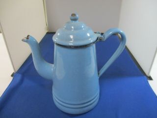 Vintage Robin Egg Blue With White Specks Graniteware / Enamelware Coffee Pot