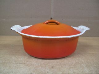Le Creuset 18 Vintage Volcanic Orange Cast Iron Oval Casserole Pot With Lid