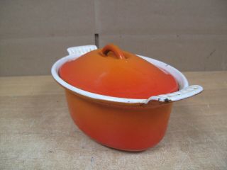 Le Creuset 18 Vintage Volcanic Orange Cast Iron Oval Casserole Pot with Lid 2
