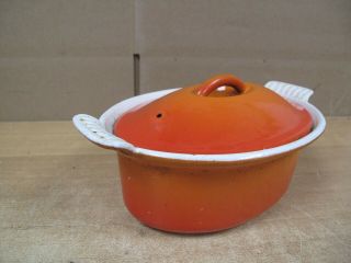 Le Creuset 18 Vintage Volcanic Orange Cast Iron Oval Casserole Pot with Lid 3