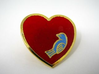 Vintage Collectible Pin: Lovely Red Heart Blue Bird Design
