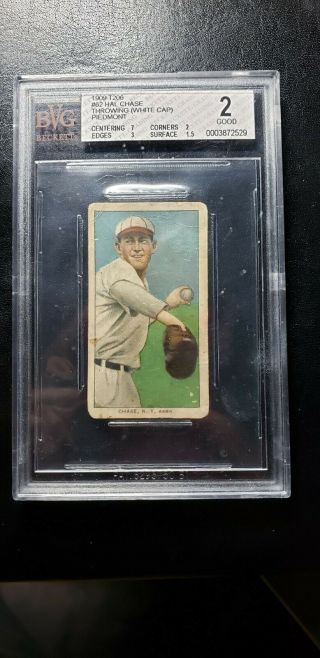 1909 - 1911 T206 Hal Chase Throwing White Cap Piedmont 150 Bvg 2 With 7 Subgrade