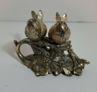 Vintage Silver Wb Metal Birds On A Branch Salt And Pepper Shakers Heavy