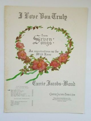 Vintage I Love You Truly From Seven Songs By Carrie Jacobs Bond Sheet Music