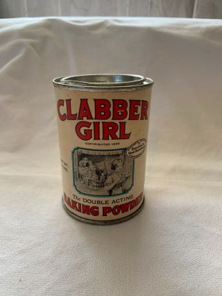 Vintage 10 Oz Clabber Girl Baking Powder Tin W/label Tin Is In