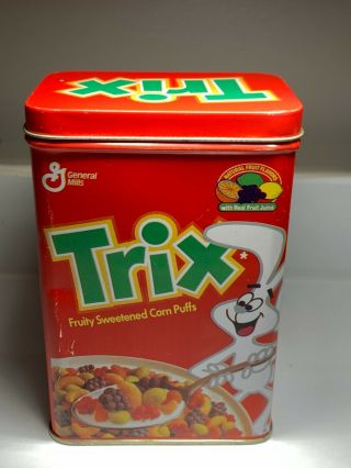 Vintage General Mills 1994 Trix Cereal Tin Metal Box Fruity Sweetened Corn Puffs