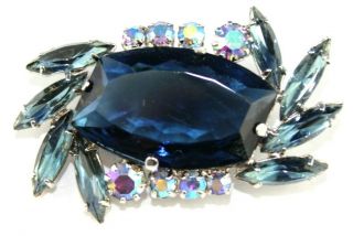 Gorgeous Vintage Juliana Royal Blue & Aurora Borealis Rhinestone Pin/brooch