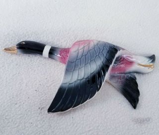 Vtg Porcelain Painted Mallard Duck In Flight Bird Wall Art Hanging Animal Decor