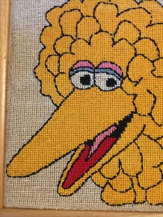 Vintage Completed Big Bird Counted Cross Stitch,  Framed,  Sesame Street,  9.  5 x12” 2