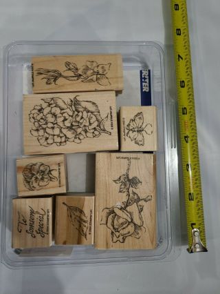 Stampin Up Flower Garden Set Of 7 Wood Rubber Stamps Retired Vintage 2004