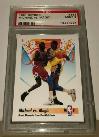 1991 Skybox Basketball Michael Jordan Vs.  Magic Johnson 333 Psa 9
