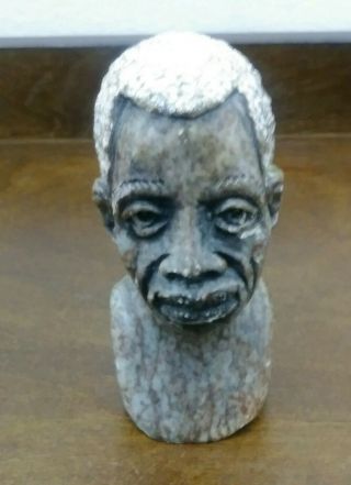 Vtg Stone Carved African Man Bust Head Figure Statue Folk Art