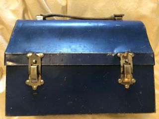 Vintage 1930s Blue Metal Domed Lunch Box Miner Factory Worker Bucket Pail