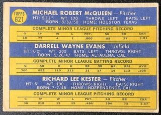 MCQUEEN/EVANS/KESTER 1970 TOPPS VINTAGE BASEBALL ROOKIE CARD 621 2