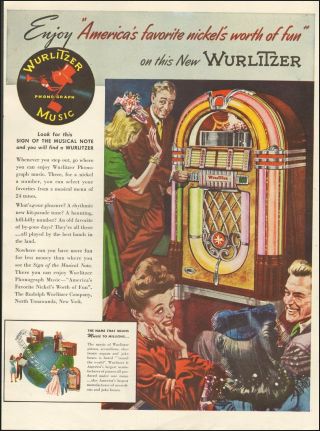 Vintage Ad For Wurlitzer Music Retro Art Phonograph Music 102418