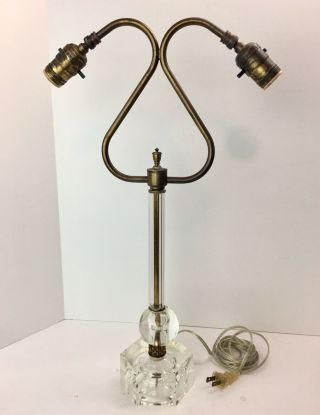 Vintage Glass And Brass Table Lamp Double Arms 20 1/2”